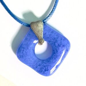 Robins Egg Blue Pendant Cast Glass w Sterling Silver Plated Bail
